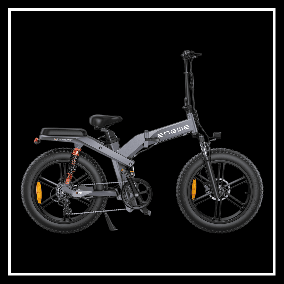 ENGWE X20 electric bike – side view of a folding fat tire e-bike with a reinforced aluminum frame