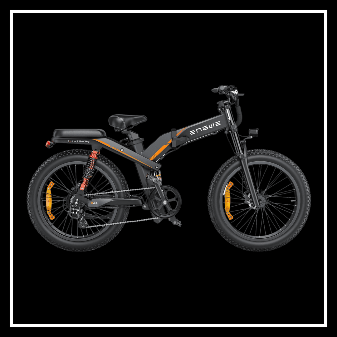 ENGWE X24 electric bike in sleek black and orange design, perfect for all terrains.