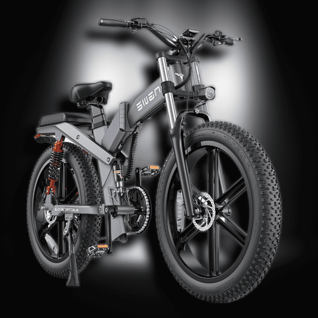 Engwe X26 electric bike featuring triple suspension and fat tires for all-terrain adventures.