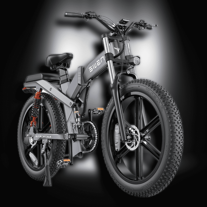 Engwe X26 electric bike featuring triple suspension and fat tires for all-terrain adventures.