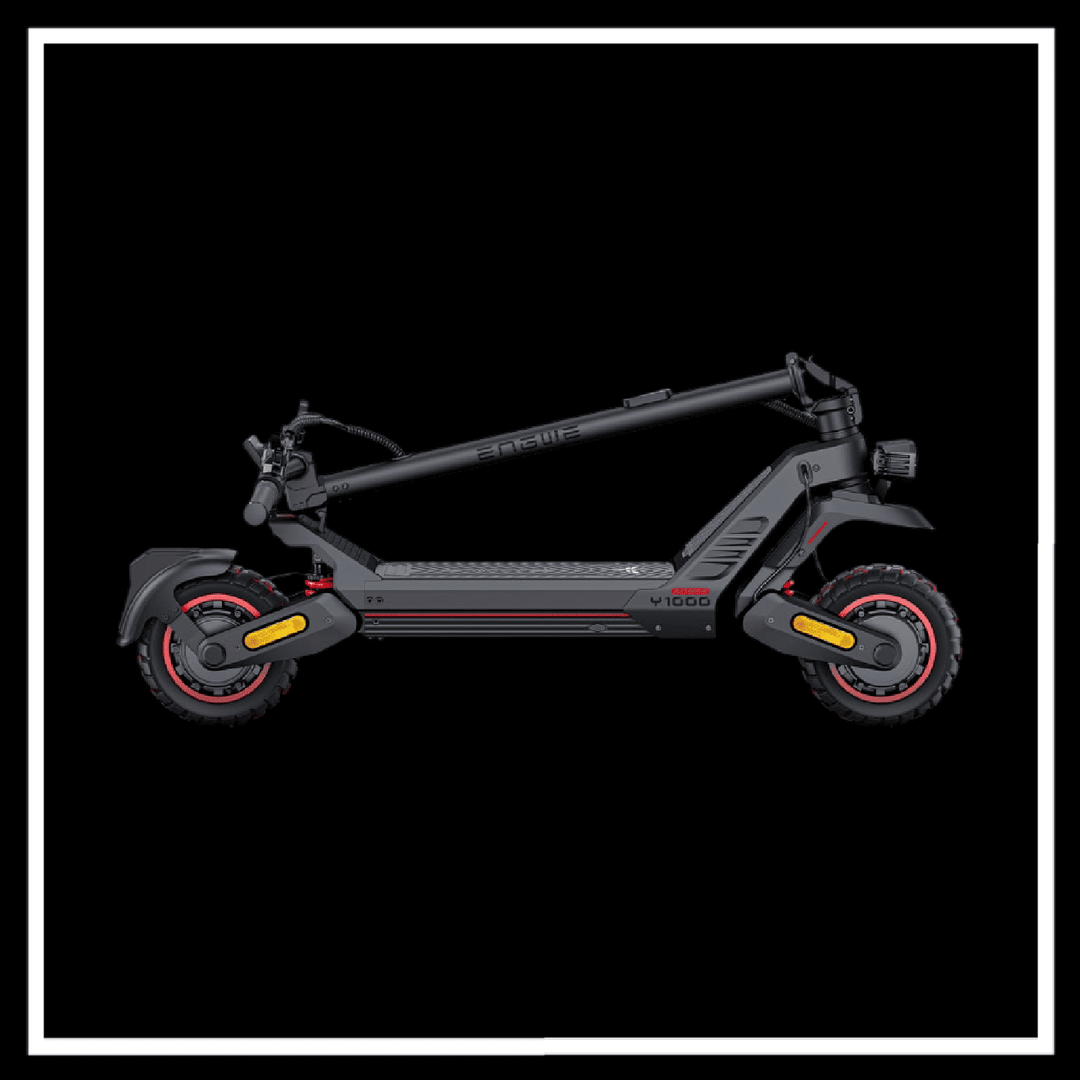 ENGWE Y1000 Electric Scooter folded and ready for transport, showcasing its sleek design and dual-motor capability.