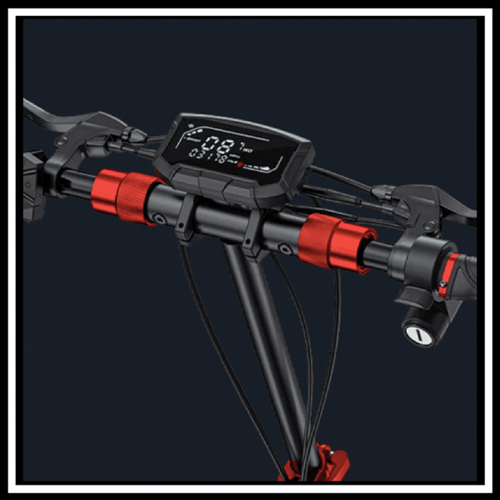 ENGWE Y600 S electric scooter handlebar with LCD display and red accents.