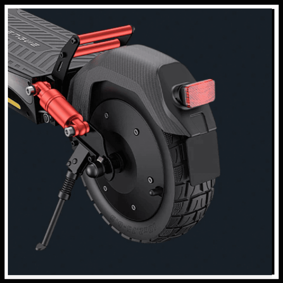 ENGWE Y600 S electric scooter rear wheel with fat tire and suspension.