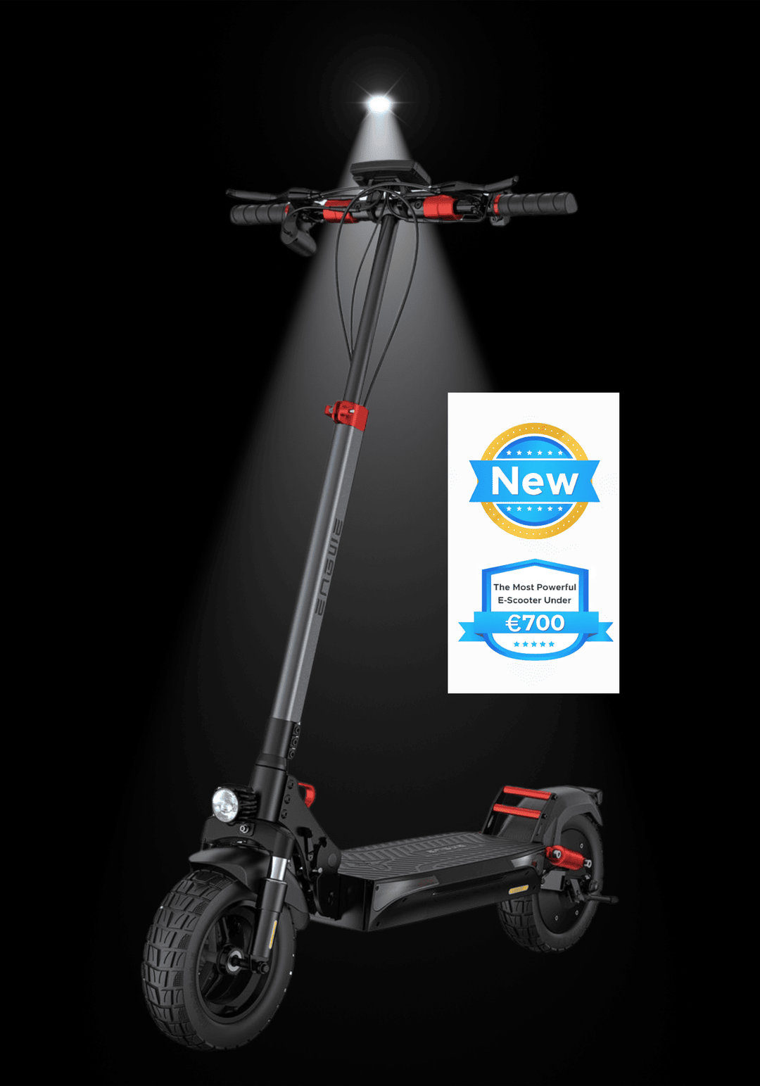ENGWE Y600 S electric scooter with spotlight and 'New' badge, showcasing modern design and features.
