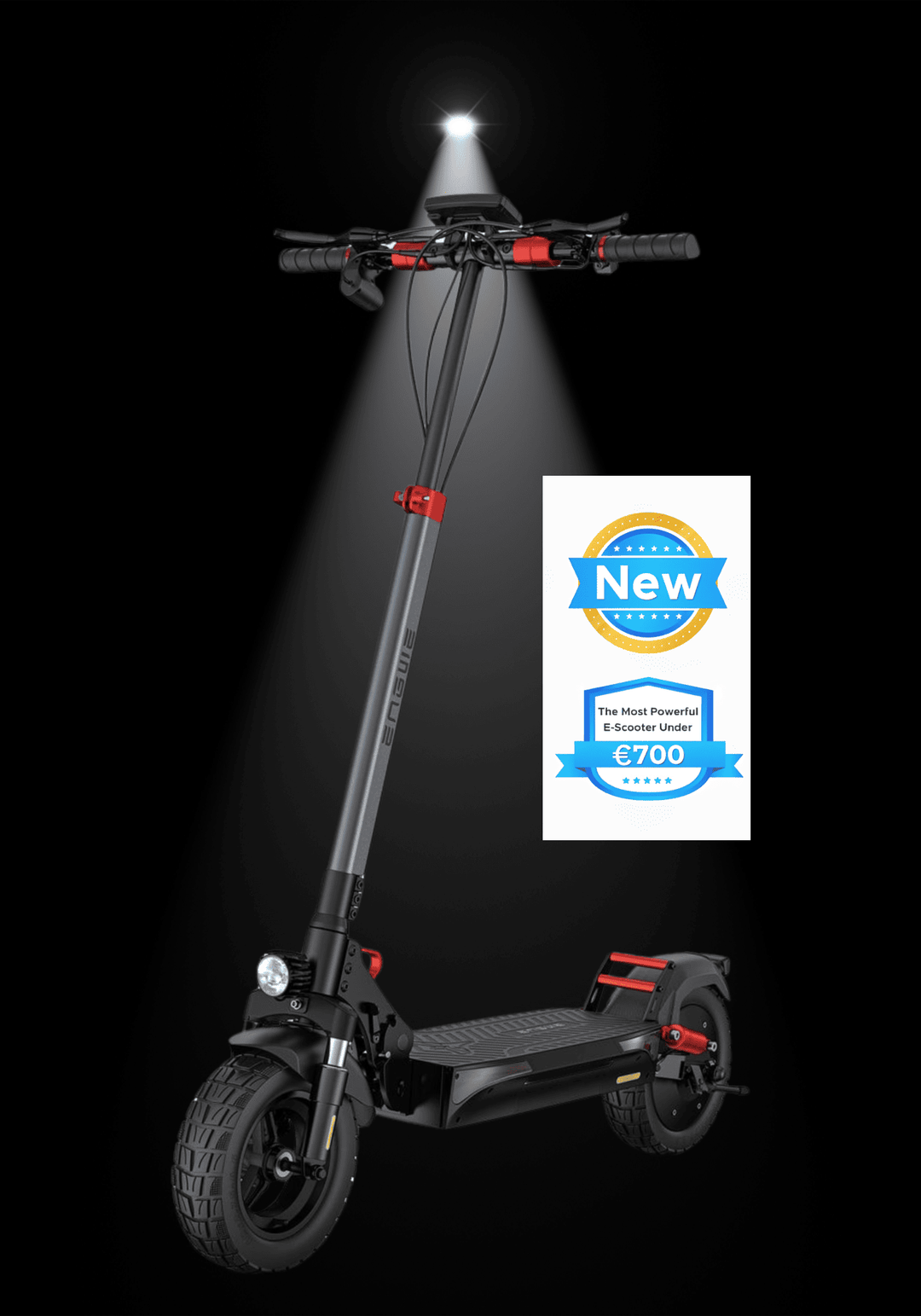 ENGWE Y600 S electric scooter with spotlight and 'New' badge, showcasing modern design and features.