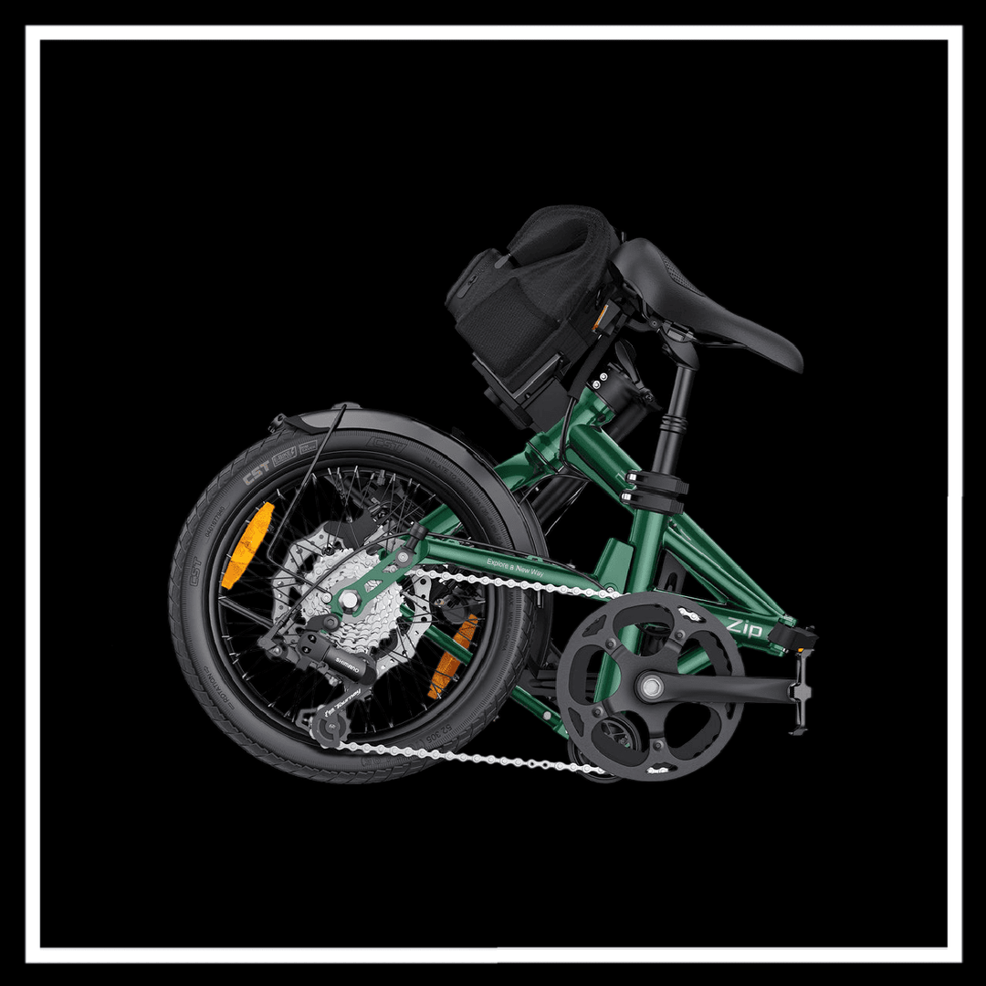 ENGWE ZIP ELECTRIC BIKE folded design showcasing lightweight portability and compact features.
