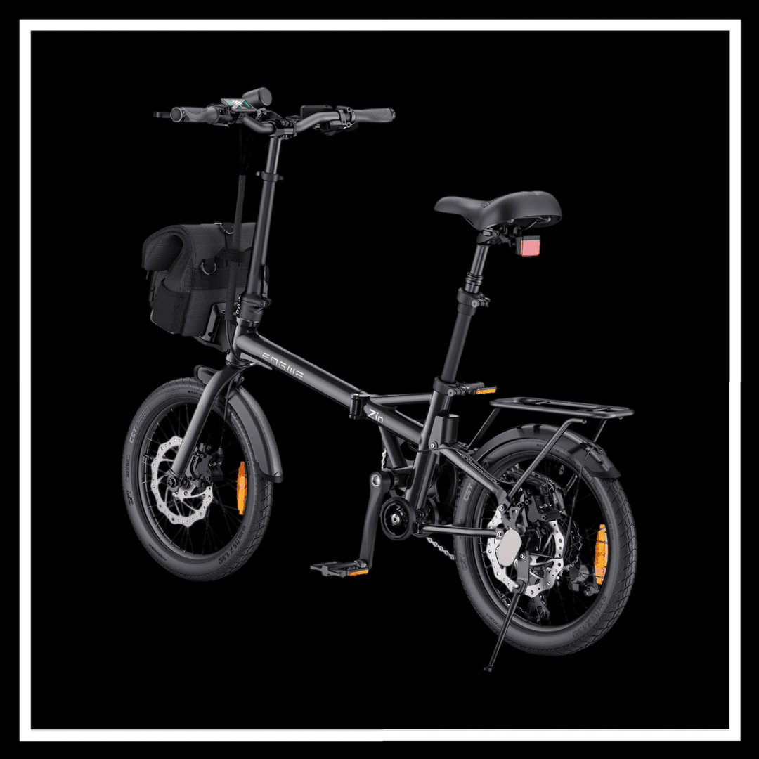ENGWE ZIP ELECTRIC BIKE with a sleek black design, portable and perfect for urban commuting.
