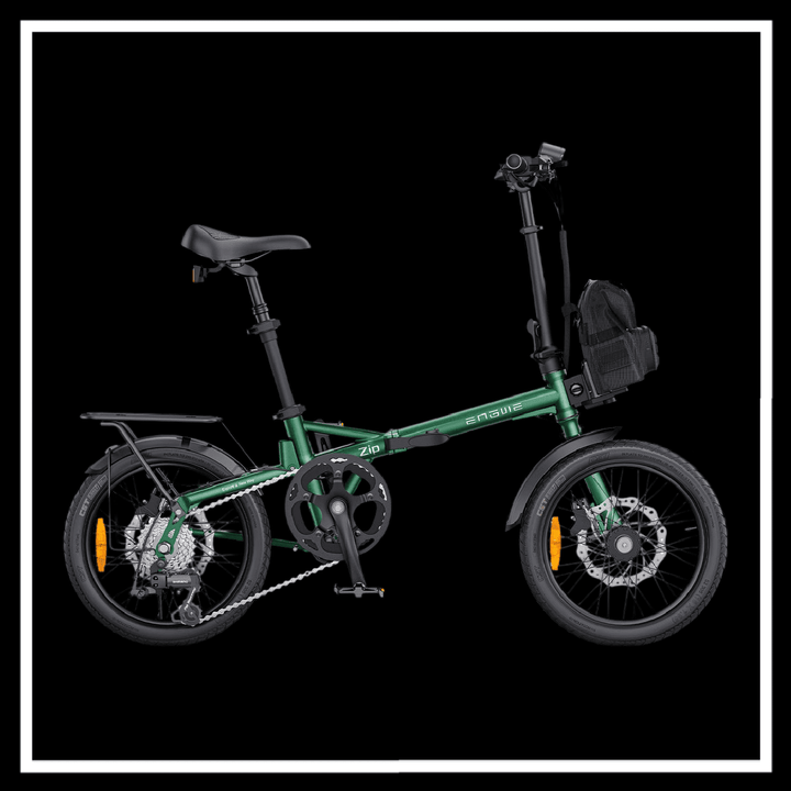 ENGWE ZIP ELECTRIC BIKE in green, compact design, perfect for urban commuting and folding for easy portability.