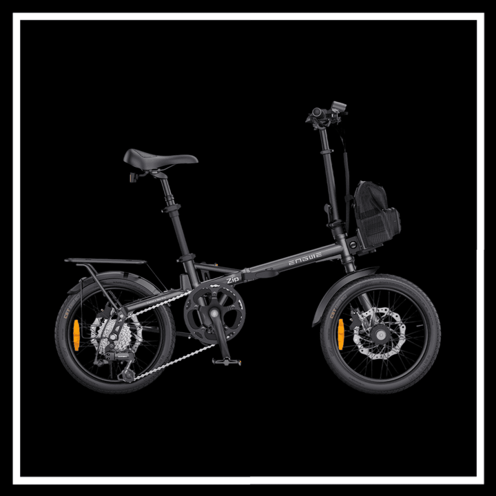 ENGWE ZIP ELECTRIC BIKE on a black background showcasing its compact and portable design.