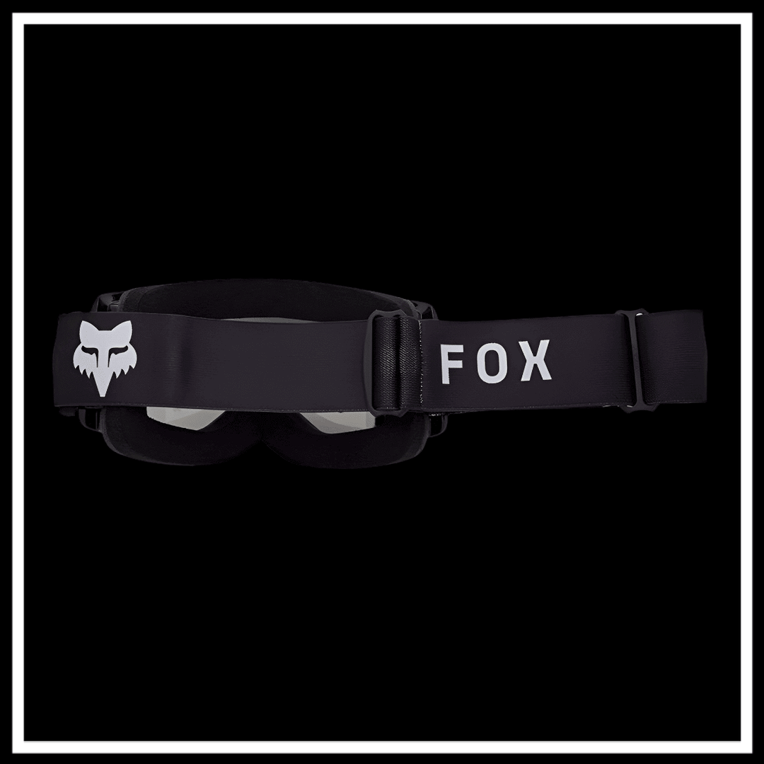 FOX RACING MAIN CORE GOGGLE with adjustable strap and logo on a black background.