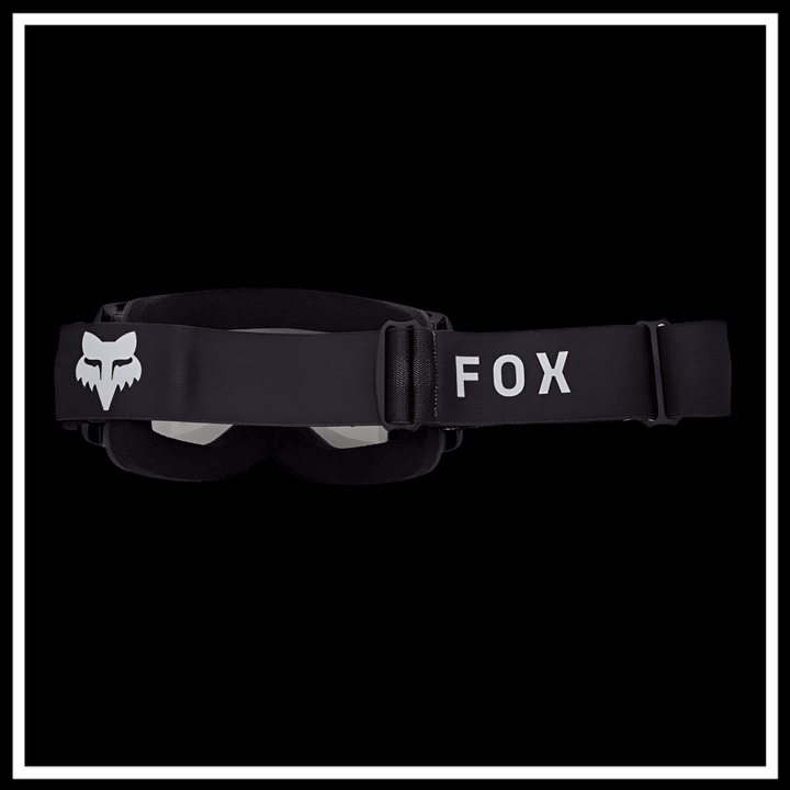 FOX RACING MAIN CORE GOGGLE with adjustable strap and logo on a black background.
