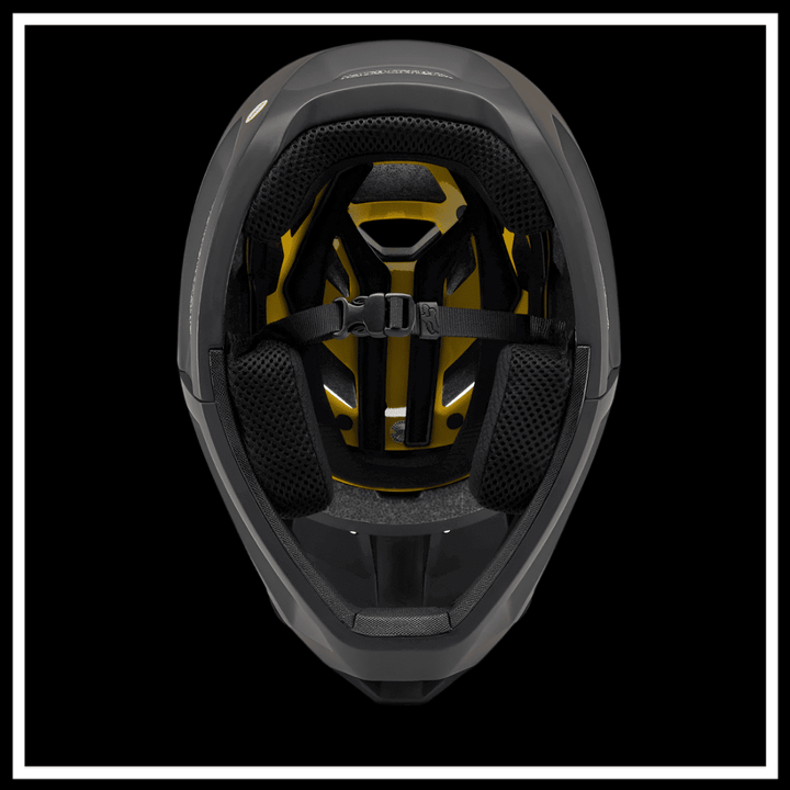 Interior view of the 🇮🇪🇪🇺🇺🇸 FOX RACING PROFRAME SURFACE HELMET showcasing cushioning and strap system.