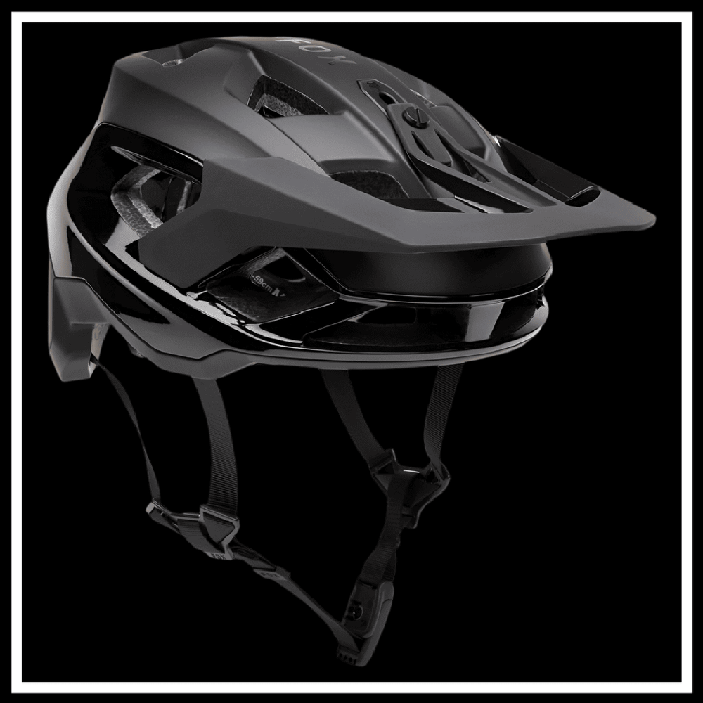 🇮🇪🇪🇺🇺🇸 FOX RACING SPEEDFRAME PRO HELMET in black color displayed on a black background.