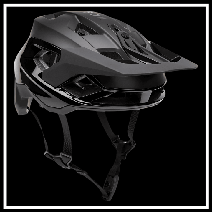 🇮🇪🇪🇺🇺🇸 FOX RACING SPEEDFRAME PRO HELMET in black color displayed on a black background.