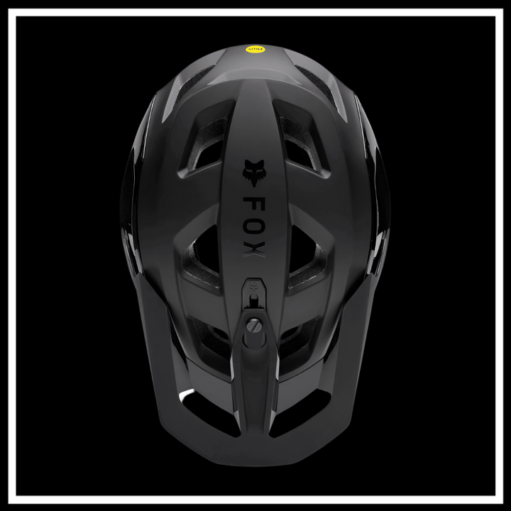 FOX RACING SPEEDFRAME PRO HELMET top view showcasing MIPS technology and ventilation for mountain biking.