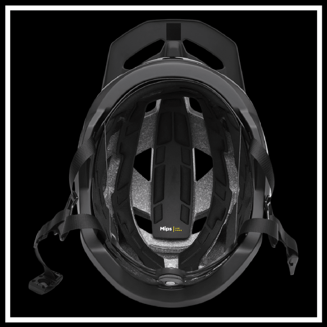 Interior view of the 🇮🇪🇪🇺🇺🇸 FOX RACING SPEEDFRAME PRO HELMET showcasing MIPS™ technology and secure fit system.