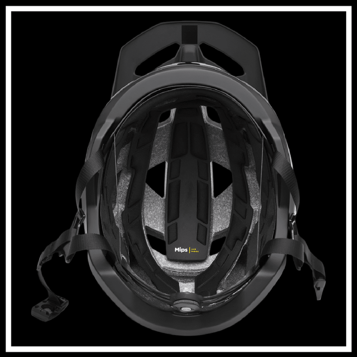 Interior view of the 🇮🇪🇪🇺🇺🇸 FOX RACING SPEEDFRAME PRO HELMET showcasing MIPS™ technology and secure fit system.