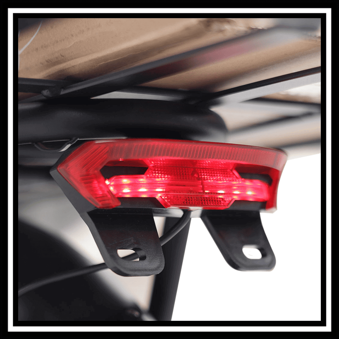 🇮🇪🇪🇺 GOGOBEST GF200 FOOD-DELIVERY CARGO E-BIKE rear red light for enhanced visibility and safety during rides.