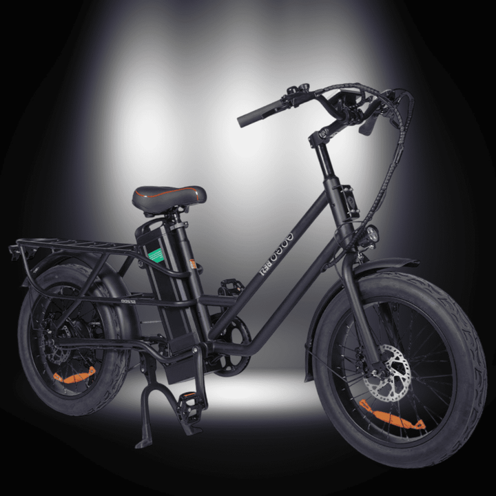🇮🇪🇪🇺 GOGOBEST GF200 FOOD-DELIVERY CARGO E-BIKE showcased under dramatic lighting.