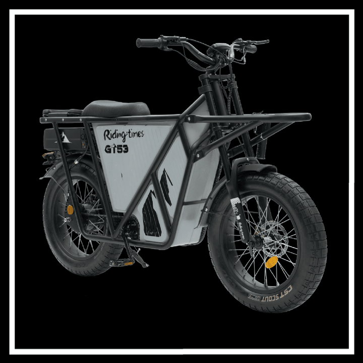 🇮🇪🇪🇺🇺🇸 GT53 2000W CARGO RIDING' TIMES E-BIKE side view showcasing its powerful design and cargo capabilities.