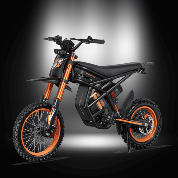 GT54 2000W RIDING'TIMES ELECTRIC MINI E-BIKE showcasing black and orange design with off-road tires.