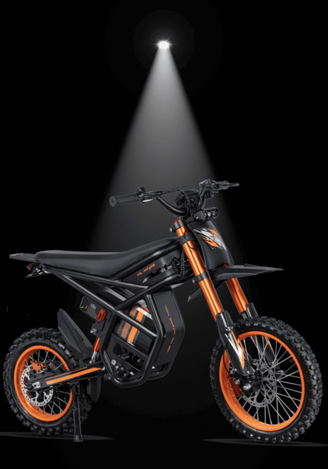 🇮🇪🇪🇺🇺🇸 GT54 2000W RIDING'TIMES ELECTRIC MINI E-BIKE in black and orange lighting