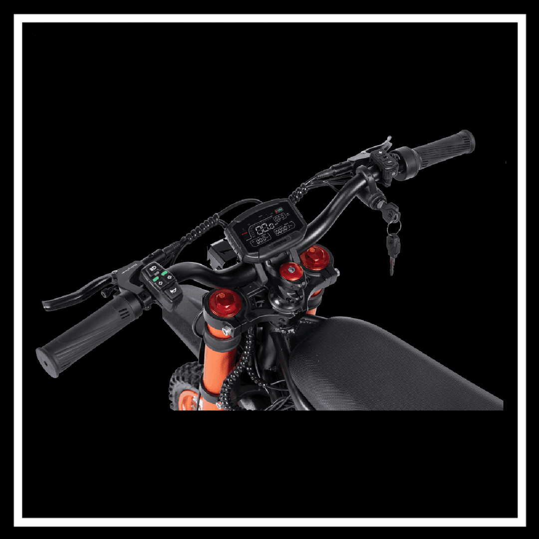 GT54 2000W RIDING'TIMES ELECTRIC MINI E-BIKE handlebar controls and display view