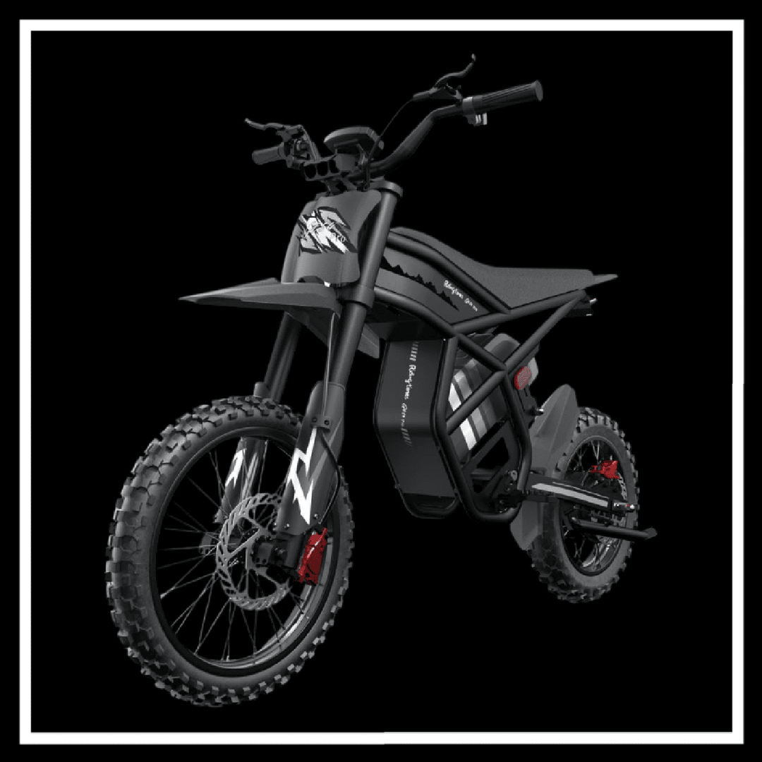 🇮🇪🇪🇺🇺🇸 GT54PRO 3000W RIDING'TIMES ELECTRIC MINI E-BIKE showcased in a striking black design with rugged tires.