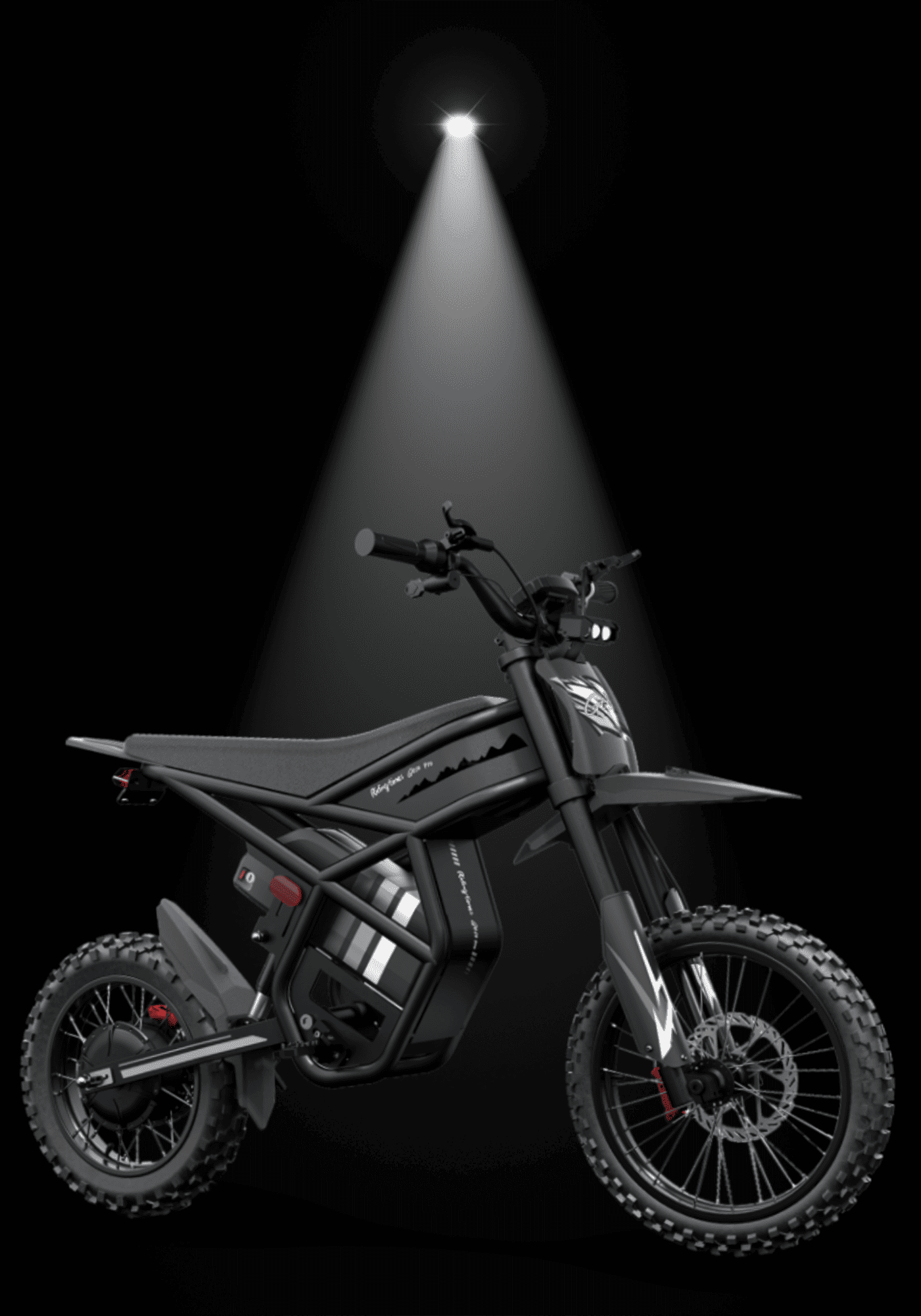 🇮🇪🇪🇺🇺🇸 GT54PRO 3000W RIDING'TIMES ELECTRIC MINI E-BIKE showcased against a dramatic spotlight.