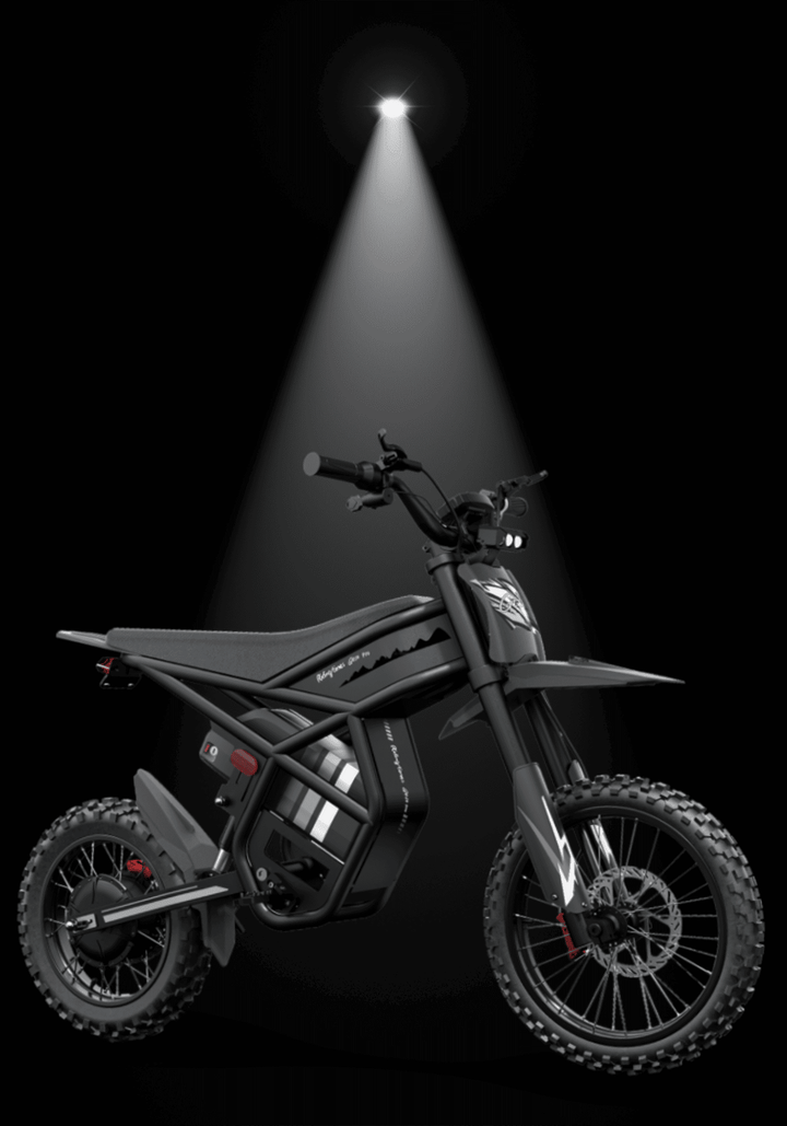 🇮🇪🇪🇺🇺🇸 GT54PRO 3000W RIDING'TIMES ELECTRIC MINI E-BIKE showcased against a dramatic spotlight.