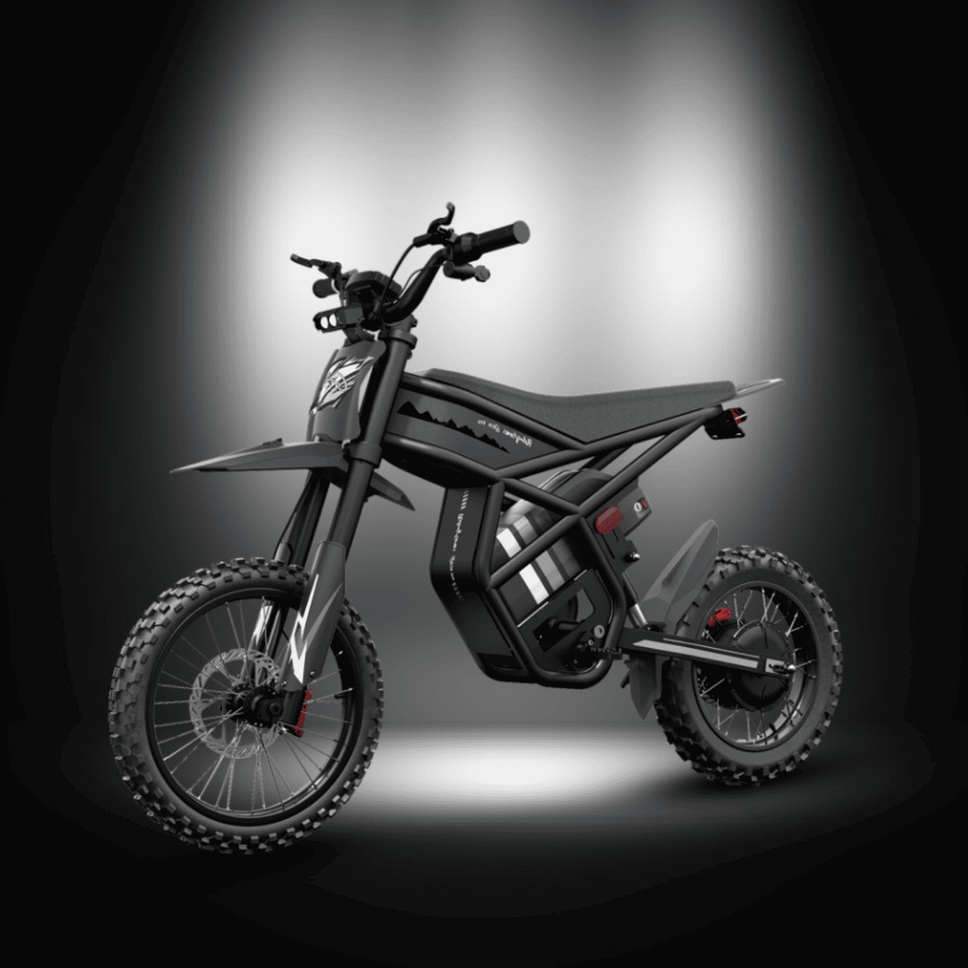 🇮🇪🇪🇺🇺🇸 GT54PRO 3000W RIDING'TIMES ELECTRIC MINI E-BIKE in sleek black design under spotlight.