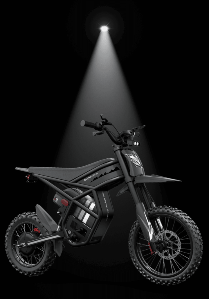 🇮🇪🇪🇺🇺🇸 GT54PRO 3000W RIDING'TIMES ELECTRIC MINI E-BIKE showcased against a dramatic spotlight.