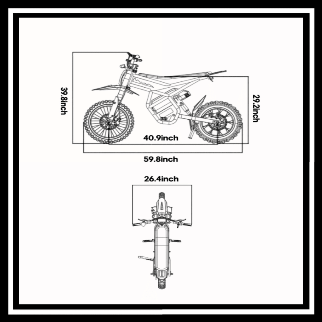 Dimensions of 🇮🇪🇪🇺🇺🇸 GT54PRO 3000W RIDING'TIMES ELECTRIC MINI E-BIKE showcasing height, width, and length.