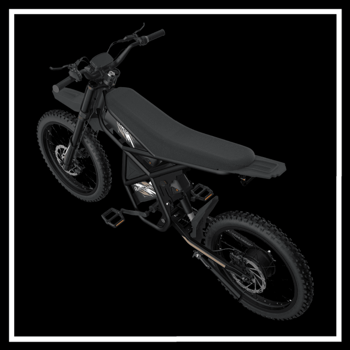 GT73 2400W RIDING' TIMES DIRT E-BIKE top view showcasing its sleek design and robust off-road capabilities.