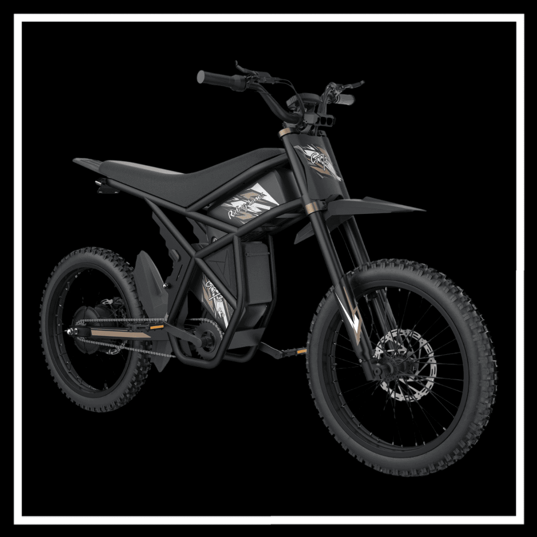 GT73 2400W RIDING' TIMES DIRT E-BIKE shown in sleek black design with rugged tires for off-road adventures.