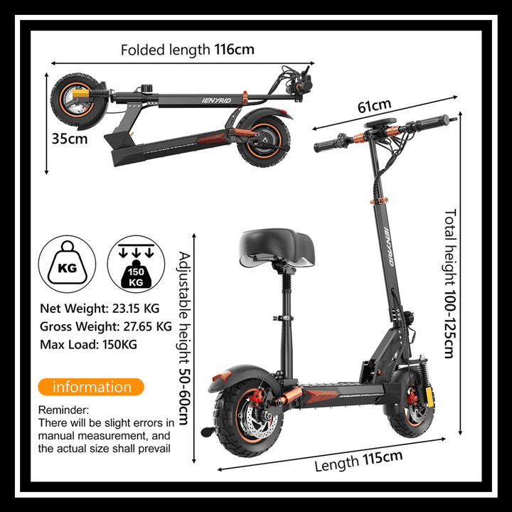 iENYRID M4 PRO S+ specifications showing folded length, weight, and adjustable height for better user understanding.