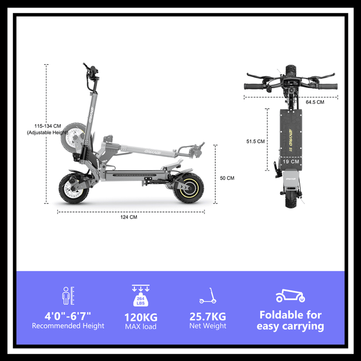 Image of the 🇮🇪🇪🇺🇬🇧🇺🇸 iENYRID S1 electric scooter specifications including dimensions and foldable design.