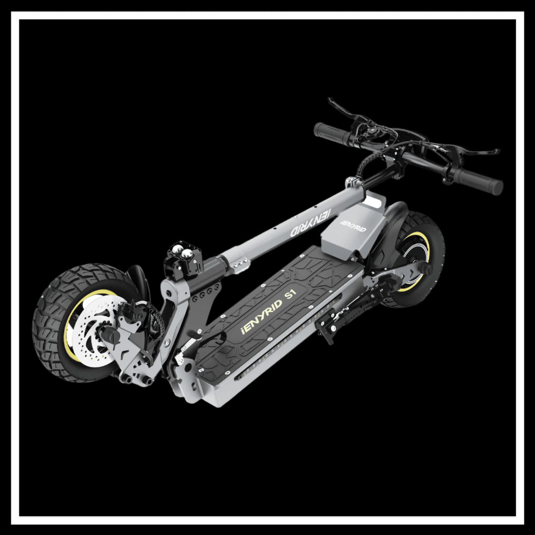 Foldable iENYRID S1 electric scooter showcasing its compact design and robust features.