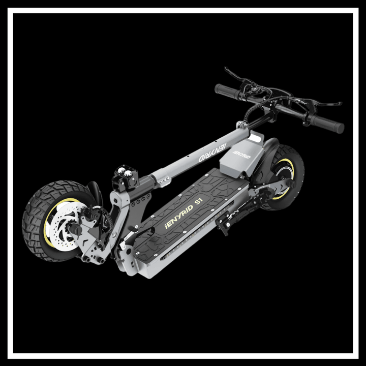 Foldable iENYRID S1 electric scooter showcasing its compact design and robust features.