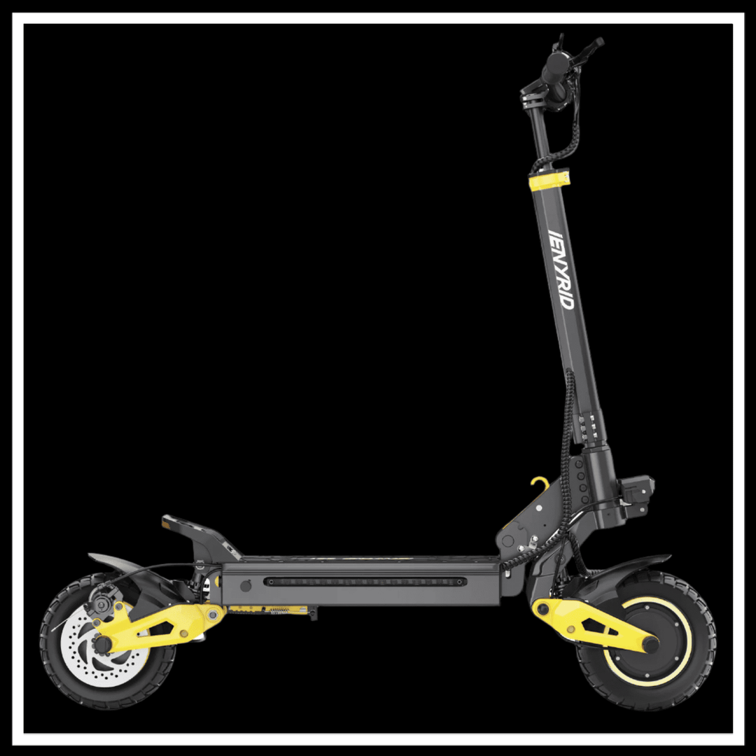 iENYRID ES1 electric scooter showcased in profile view with sleek design and dual motors.
