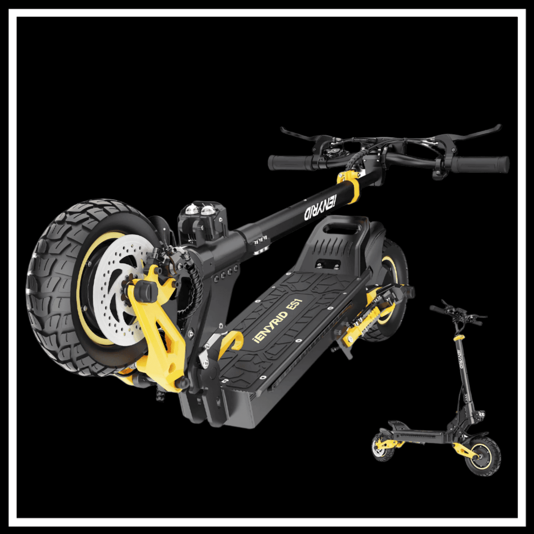 iENYRID ES1 Electric Scooter showcasing its sleek design and robust wheels for urban commuting and off-road adventures.