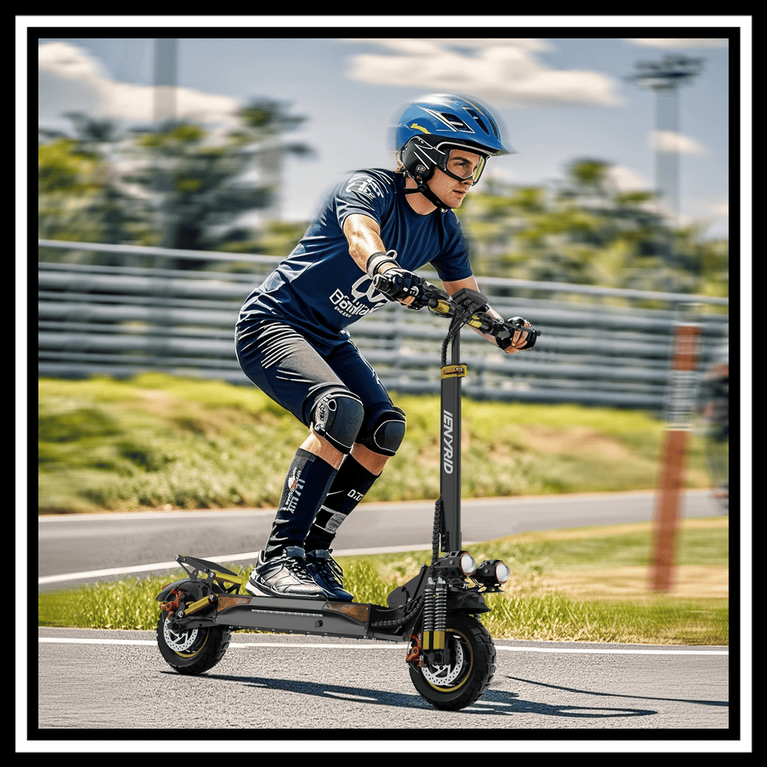 🇮🇪🇪🇺 iENYRID ES6 electric scooter in action on a racing track, showcasing performance and style.