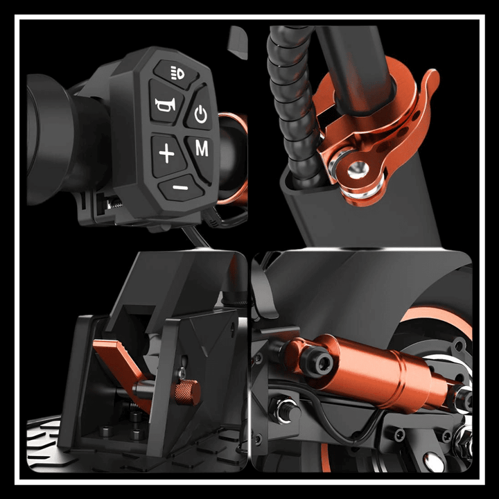 Details of iENYRID M4 PRO S+ MAX electric scooter controls and components showcasing advanced features and design.