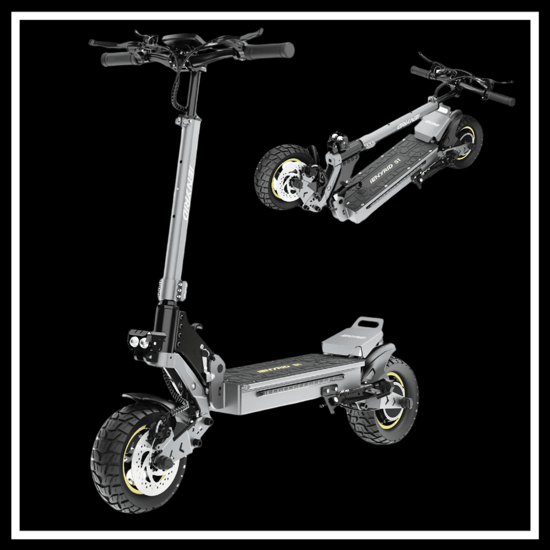 iENYRID S1 electric scooter featuring 800W motor, foldable design, and off-road tires for all terrain.