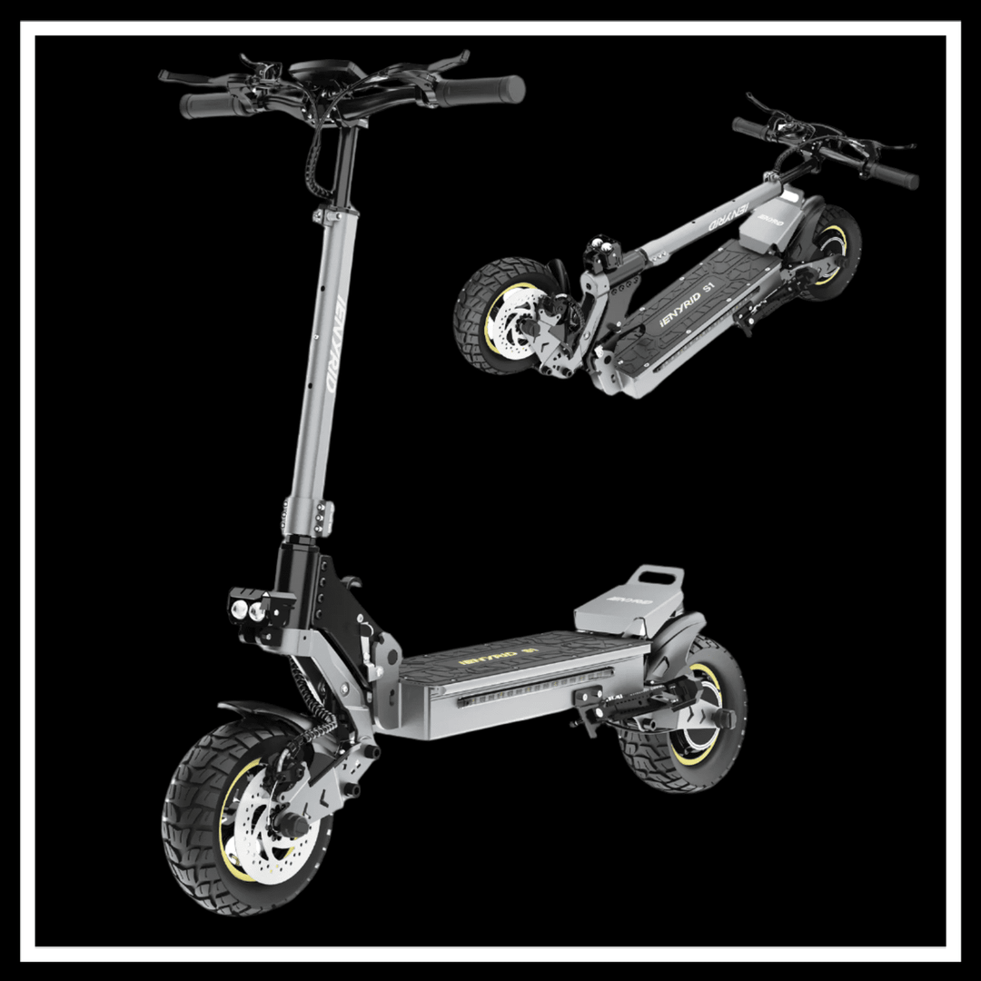 iENYRID S1 electric scooter featuring 800W motor, foldable design, and off-road tires for all terrain.