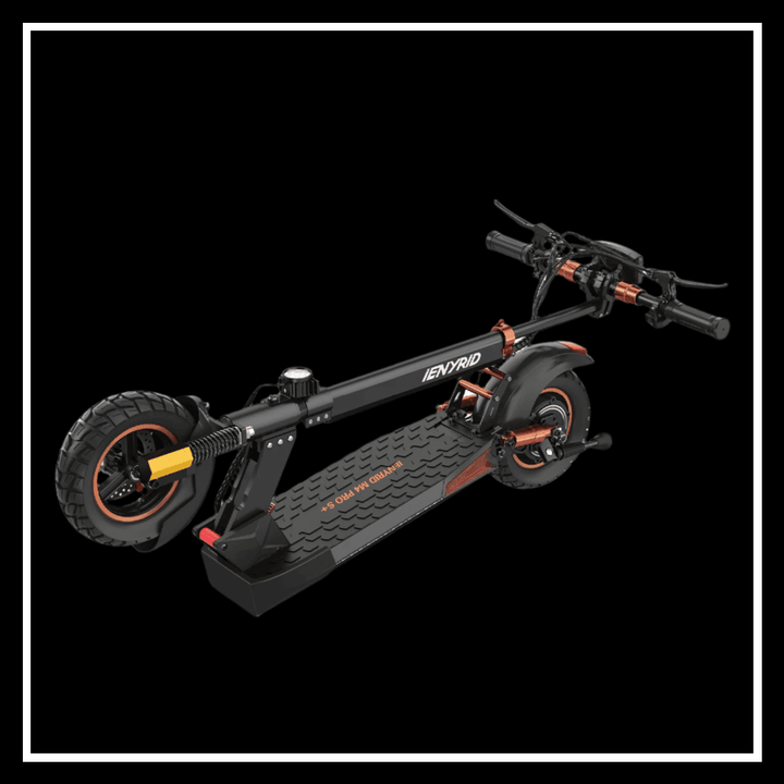 iENYRID M4 PRO S+ electric scooter with all-terrain tires and sleek design on a black background.