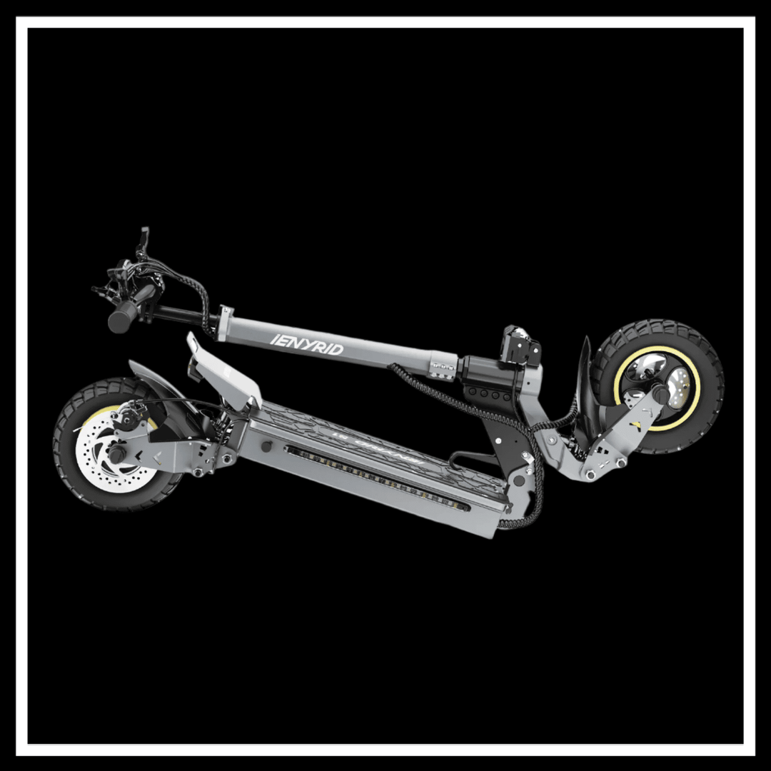 Foldable iENYRID S1 electric scooter showcasing its compact design and durable construction.
