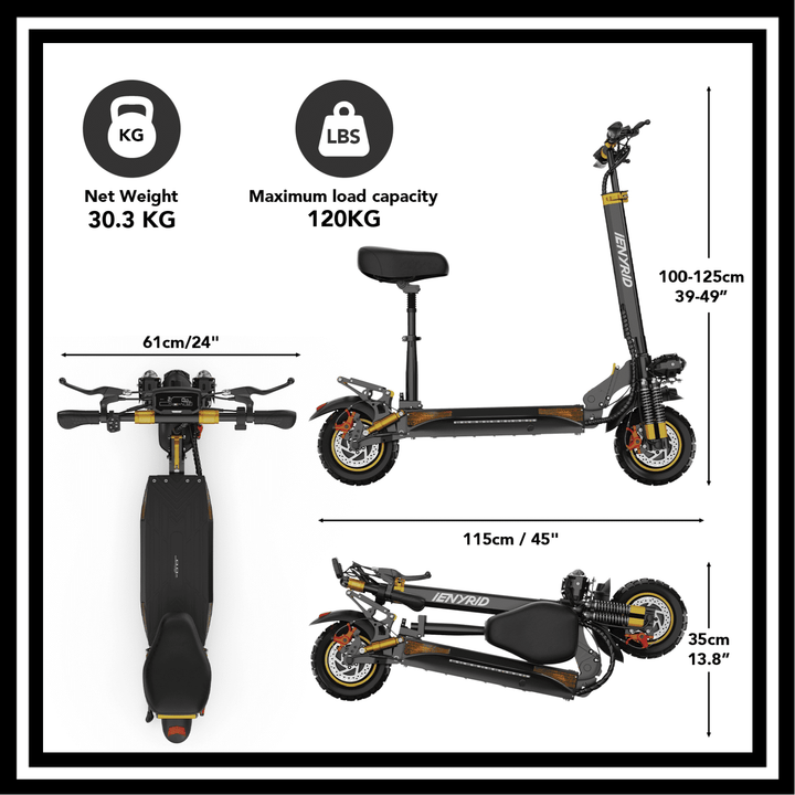 iENYRID ES6 ELECTRIC SCOOTER dimensions with net weight of 30.3 KG and maximum capacity of 120 KG