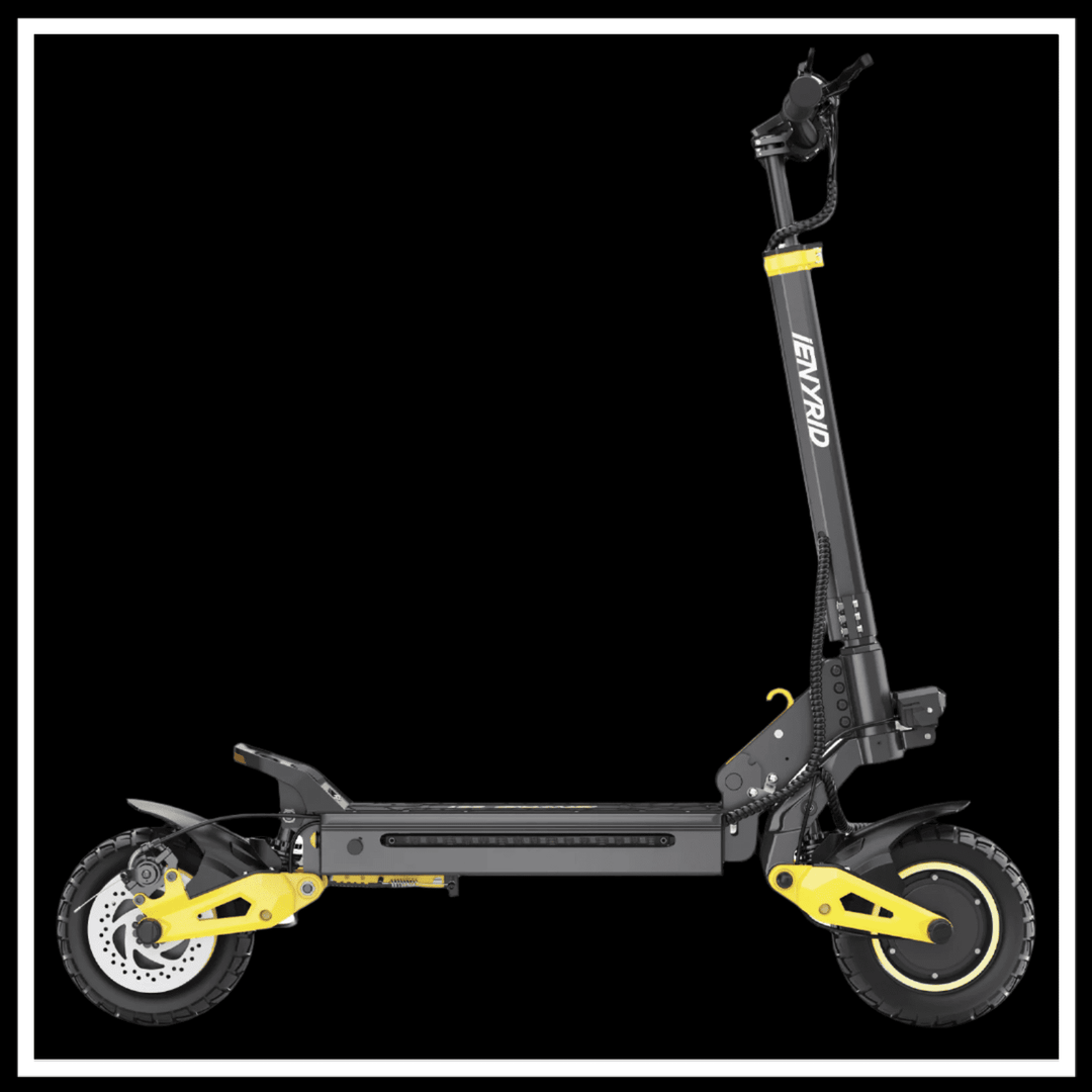 iENYRID ES1 electric scooter showcased in profile view with sleek design and dual motors.