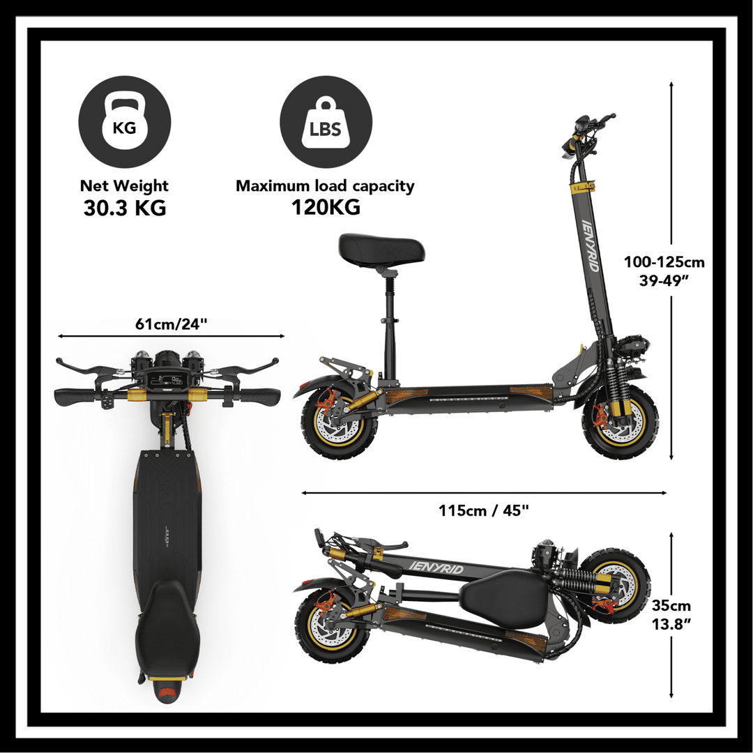 🇮🇪🇪🇺 iENYRID ES6 specifications showcasing net weight of 30.3 KG and max load capacity of 120KG.